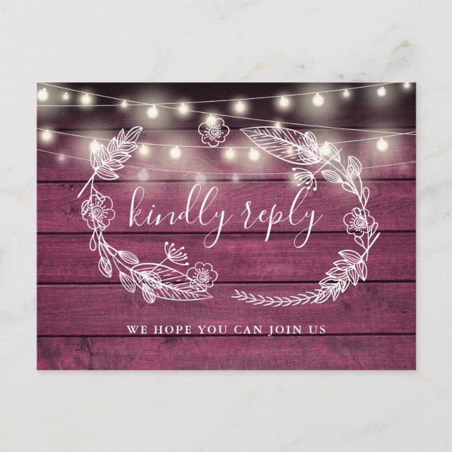 Invitation Carte Postale Rustique Rouge Bois Floral Demande de Chanson Cart (Devant)