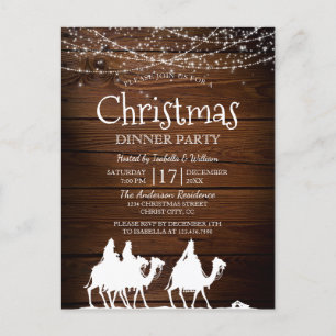 Invitation Carte Postale Rustique String Lights Trois Rois Noël fête