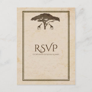 Invitation Carte Postale Safari Africain Girafes Arbre Mariage Vintage RSVP