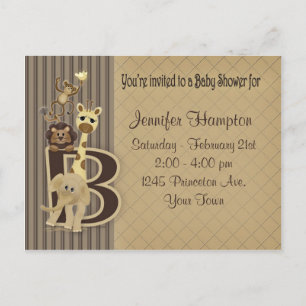 Invitation Carte Postale Safari de baby shower dans les bruns