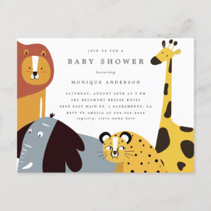 Invitation Carte Postale Safari Whimsical Jungle Zoo Animaux Baby shower