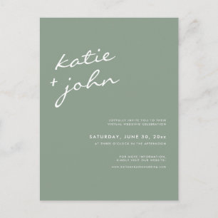 Invitation Carte Postale Sage Green Calligraphy Mariage virtuel