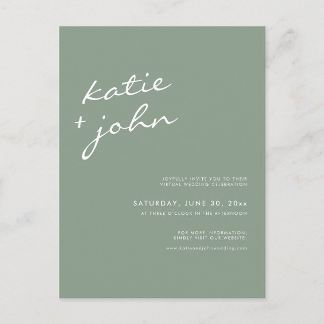 Invitation Carte Postale Sage Green Calligraphy Mariage virtuel (Devant)