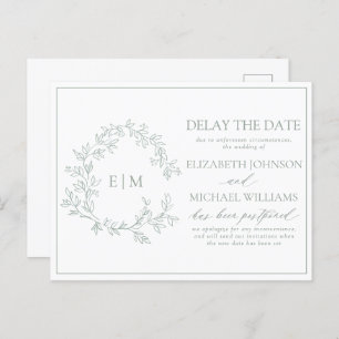 Invitation Carte Postale Sage Green Crest Monogramme Retard La Date