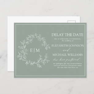 Invitation Carte Postale Sage Green Crest Monogramme Retard La Date Inv