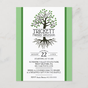 Invitation Carte Postale Sage Green Family Tree Réunion familiale