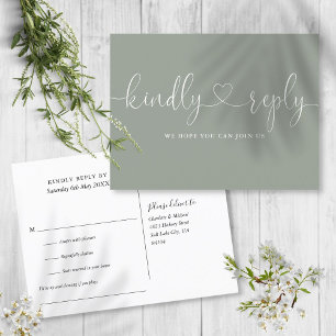 Invitation Carte Postale Sage Green Heart Script Chanson Demande RSVP