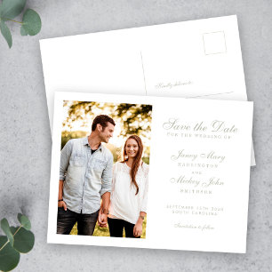 Invitation Carte Postale Sage Green Mariage Élégant Enregistrer La Date