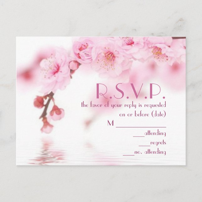 Invitation Carte Postale Sakura rose cerisier mariage chinois (Devant)