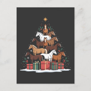 Invitation Carte Postale Sapin de Noël en forme de cheval, Noël équin