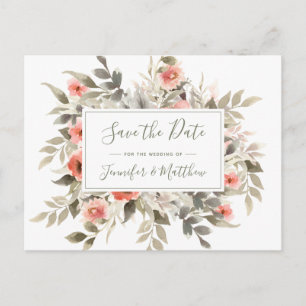 Invitation Carte Postale Sauvez le mariage d'aquarelle de date rougissent