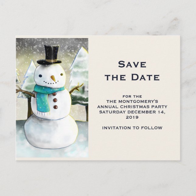 Invitation Carte Postale Scène hivernale de bonhomme de neige mignon Noël à (Devant)