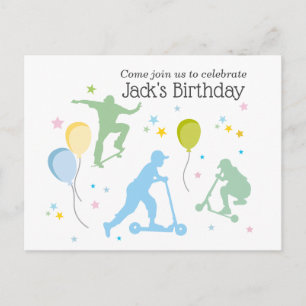 Invitation Carte Postale Scooters, Vélos, Skateboards, chevaucher