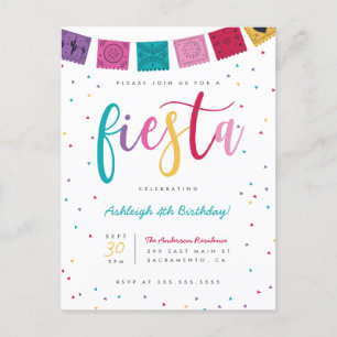 Invitation Carte Postale Script coloré mexicain amusant Fiesta Enfants Anni