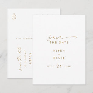 Invitation Carte Postale Script Gold moderne Enregistrer la date