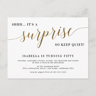 Invitation Carte Postale Script moderne or élégant Surprise Anniversaire