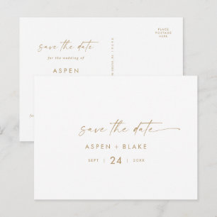 Invitation Carte Postale Script or moderne Horizontal Enregistrer la date
