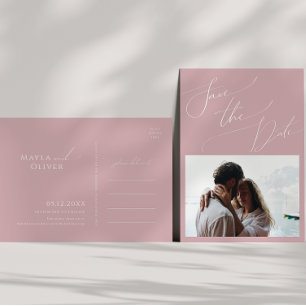 Invitation Carte Postale Script Whimsical   Dusty Photo Rose Enregistrer La