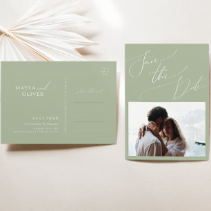 Invitation Carte Postale Script Whimsical   Sage Green Photo Enregistrer La