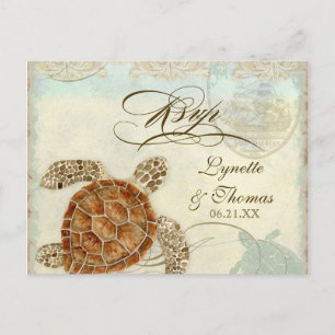 Invitation Carte Postale Sea Turtle Modern Coastal Ocean Beach Swirls