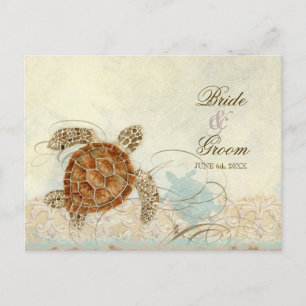 Invitation Carte Postale Sea Turtle Modern Coastal Ocean Beach Swirls