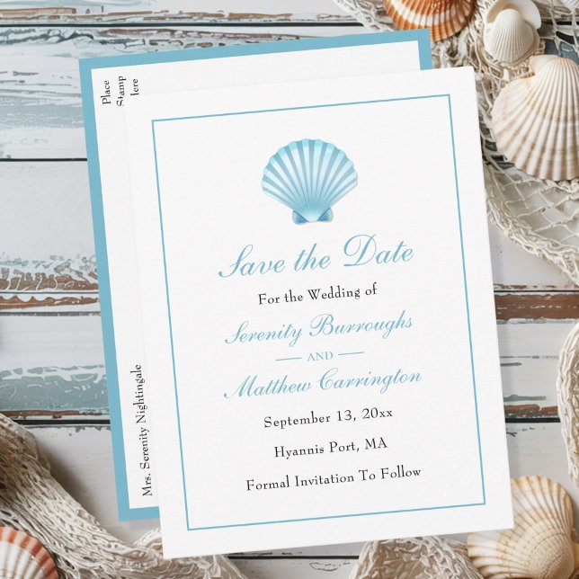 Invitation Carte Postale Seashell Summer Beach Wedding Enregistrer la date (Créateur téléchargé)