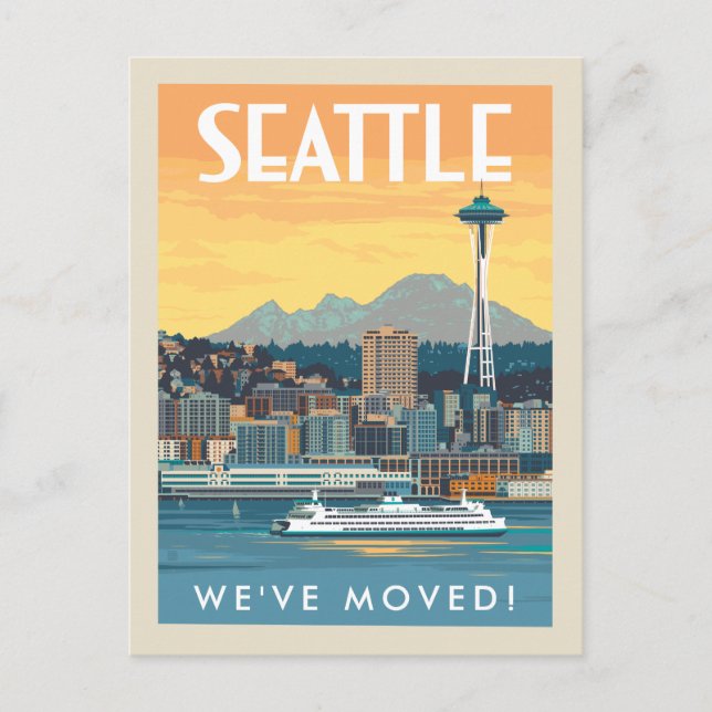 Invitation Carte Postale Seattle, Washington | Nous avons déménagé (Devant)