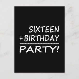 Invitation Carte Postale Seizième anniversaire : Seize + Anniversaire = Fêt