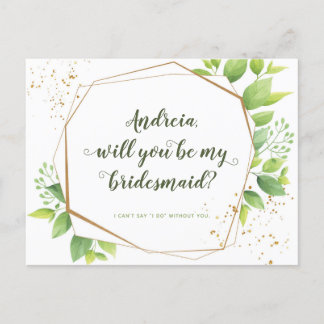 Invitation Carte Postale Sera Bridesmaid Proposition Green Photo Collage