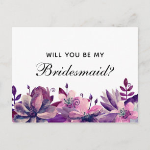 Invitation Carte Postale Seras-tu ma demoiselle d'honneur. Fleurs violettes