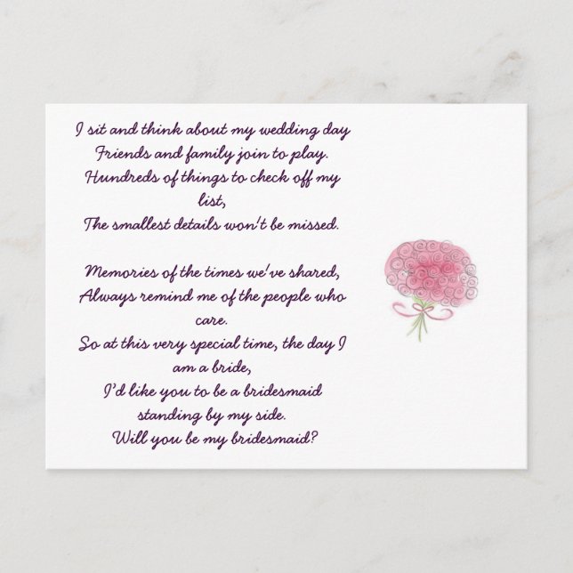 Invitation Carte Postale Serez-vous ma demoiselle d'honneur ? (Devant)