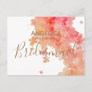 Invitation Carte Postale Serez-vous ma demoiselle d'honneur Pink Watercolor