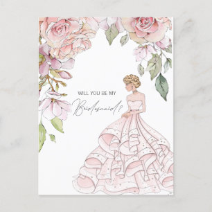 Invitation Carte Postale Serez-Vous Ma Femme D'Accueil Blush Rose Floral