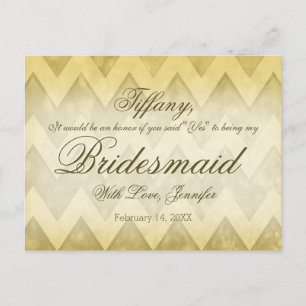 Invitation Carte Postale Serez-Vous Ma Femme D'Accueil ? Gold Chevron