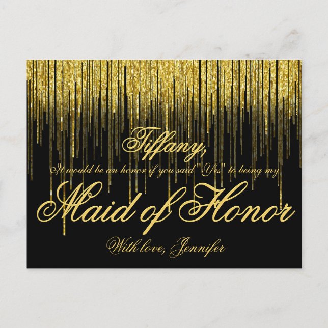 Invitation Carte Postale Serez-vous ma servante d'honneur ? Golden Confetti (Devant)