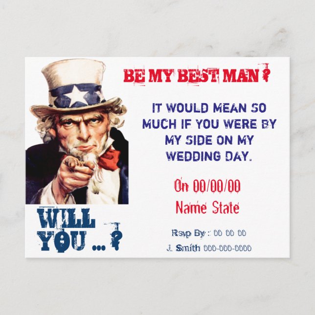 Invitation Carte Postale serez-vous mon meilleur homme, groom (Devant)