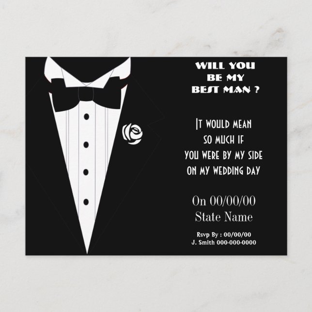 Invitation Carte Postale serez-vous mon meilleur homme ? soyez mes groomsma (Devant)