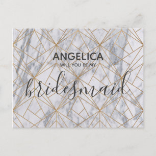 Invitation Carte Postale Serez-vous mon serviteur motif en marbre blanc