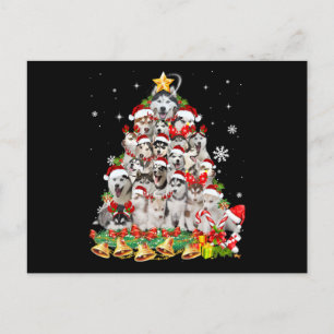 Invitation Carte Postale Siberian husky christmas tree lights dog