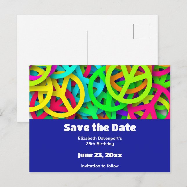 Invitation Carte Postale Signes de paix avec soixante-dix Super Vibe Enregi (Devant / Derrière)
