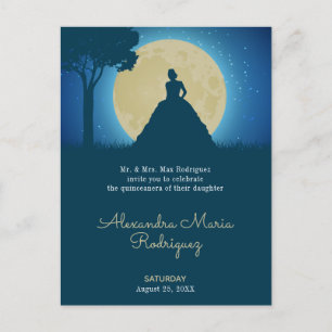 Invitation Carte Postale Silhouette couronnée avec Quinceanera lune