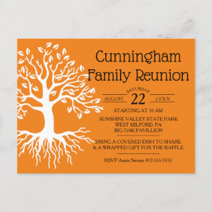 Invitation Carte Postale Silhouette de l'arbre généalogique Orange Family R