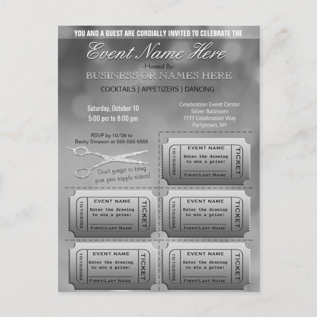 Invitation Carte Postale Silver Business ou Corporate avec Raffle (Devant)