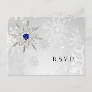 Invitation Carte Postale Silver Royal Blue Snowflakes Winter Wedding rsvp