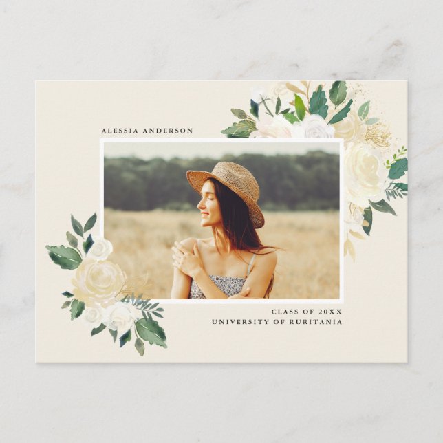 Invitation Carte Postale Simple Aquarelle Verdure Floral Graduation Party (Devant)