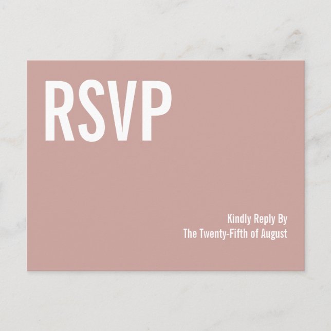Invitation Carte Postale Simple Boho Dusty Rose Typographie Mariage RSVP (Devant)