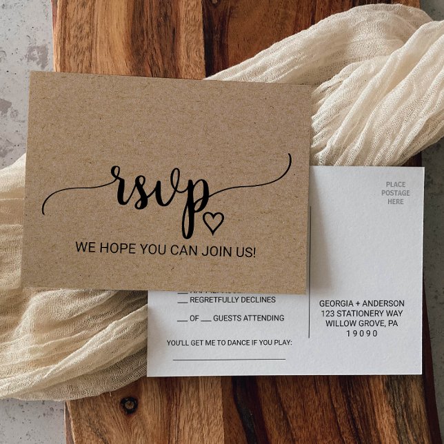 Invitation Carte Postale Simple Faux Kraft Calligraphie Demande de chanson  (Créateur téléchargé)