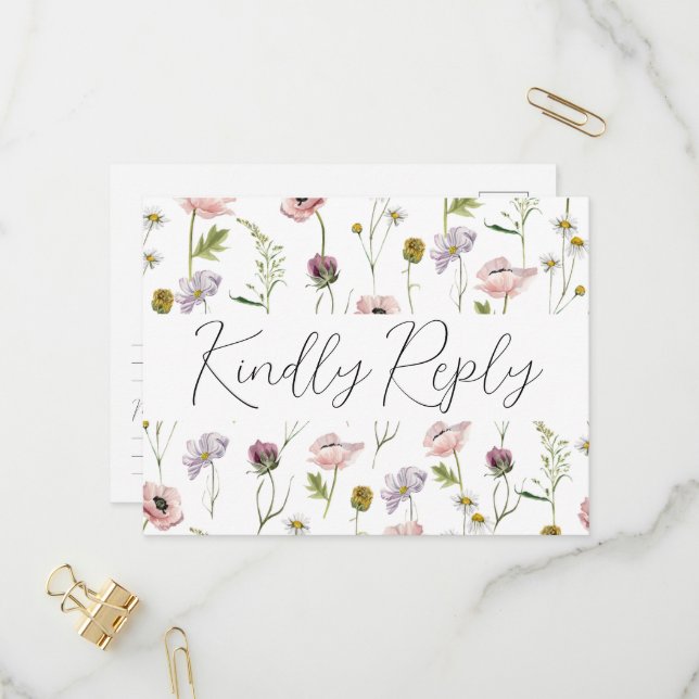 Invitation Carte Postale Simple Fleur sauvage Boho Jardin Mariage RSVP (Devant/Arrière en situation)