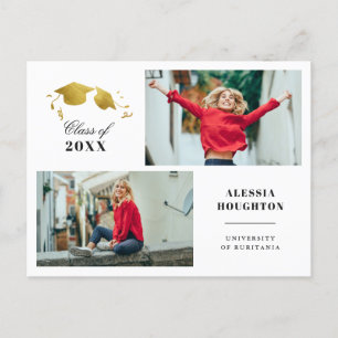 Invitation Carte Postale Simple Gold Graduation Caps Photo Graduation Party