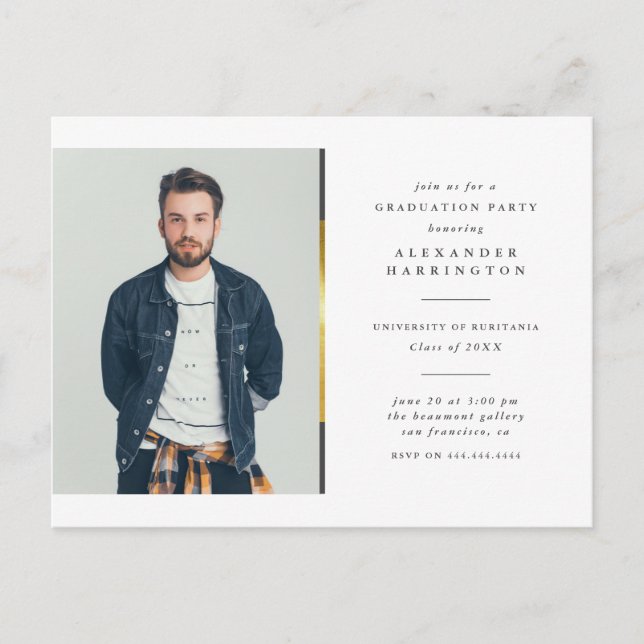 Invitation Carte Postale Simple minimaliste Moderne Photo Graduation Party (Devant)